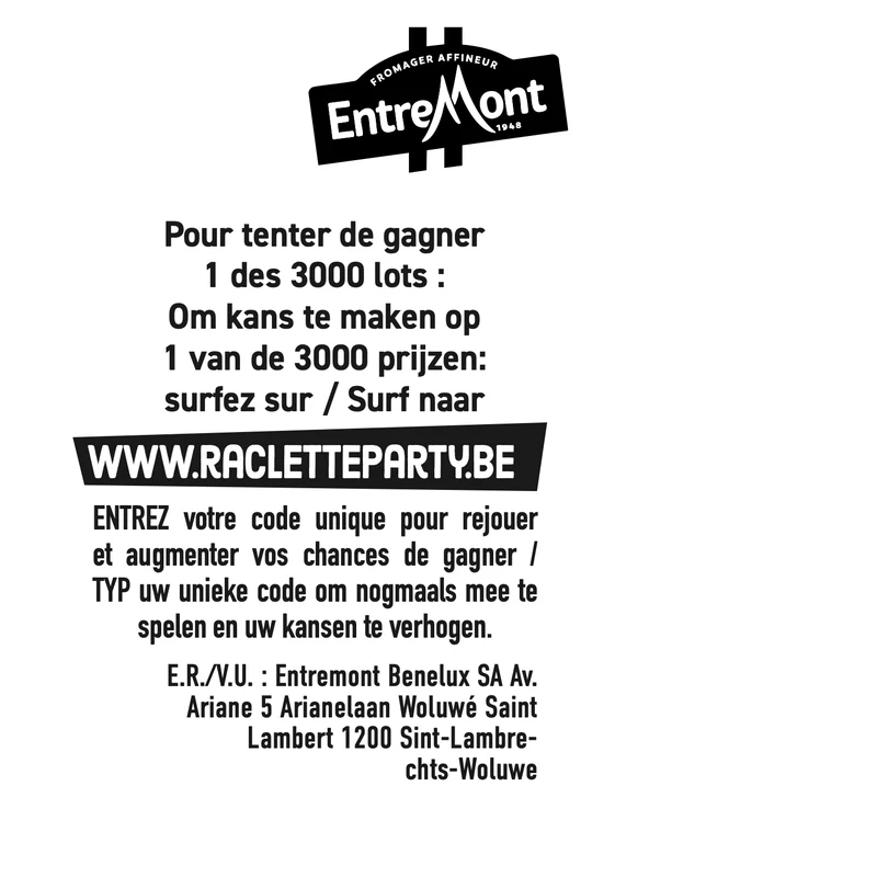 Dos du bon Raclette Party 2026 où se trouve le code unique