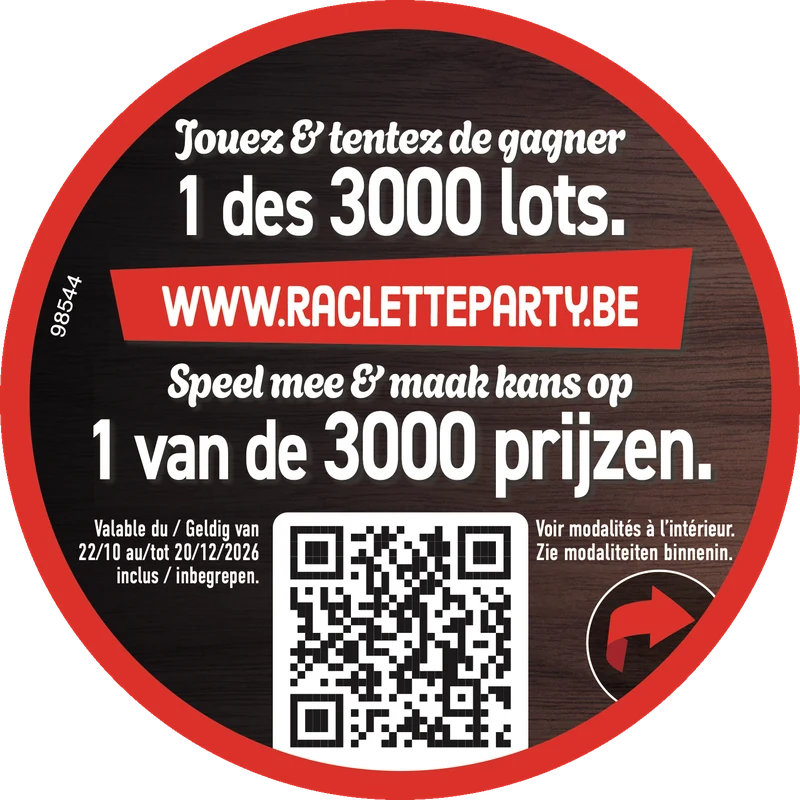 Recto du bon Raclette Party 2026 : jouez et tentez de gagner 1 des 3000 lots